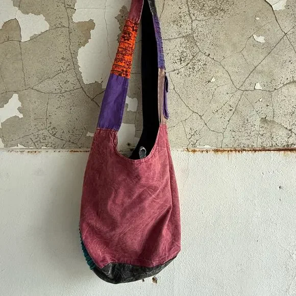 Boho Patchwork Shoulder Bag Nepal Cotton Embroidered Hippie Peace‎ Sign Purse - Picture 6 of 8